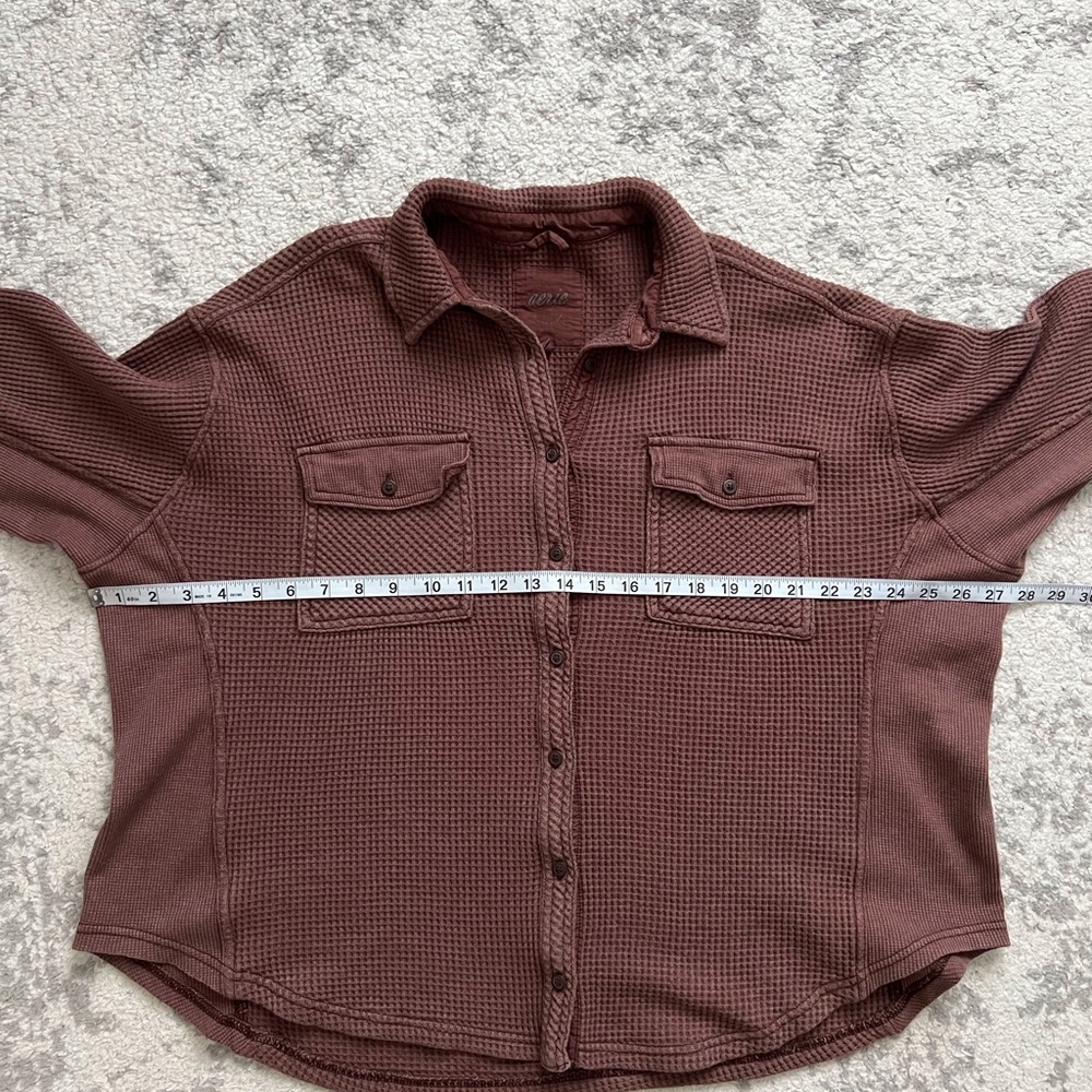 Aerie Brown Lumberjane Waffle Knit Button Down Shirt Jacket Oversized Small - Picture 9 of 10